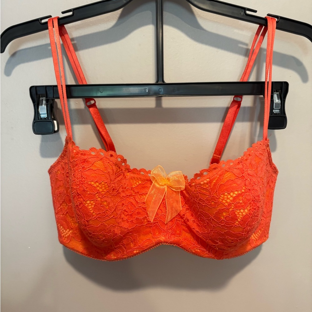 Lace Balconette Bra in Bright Orange